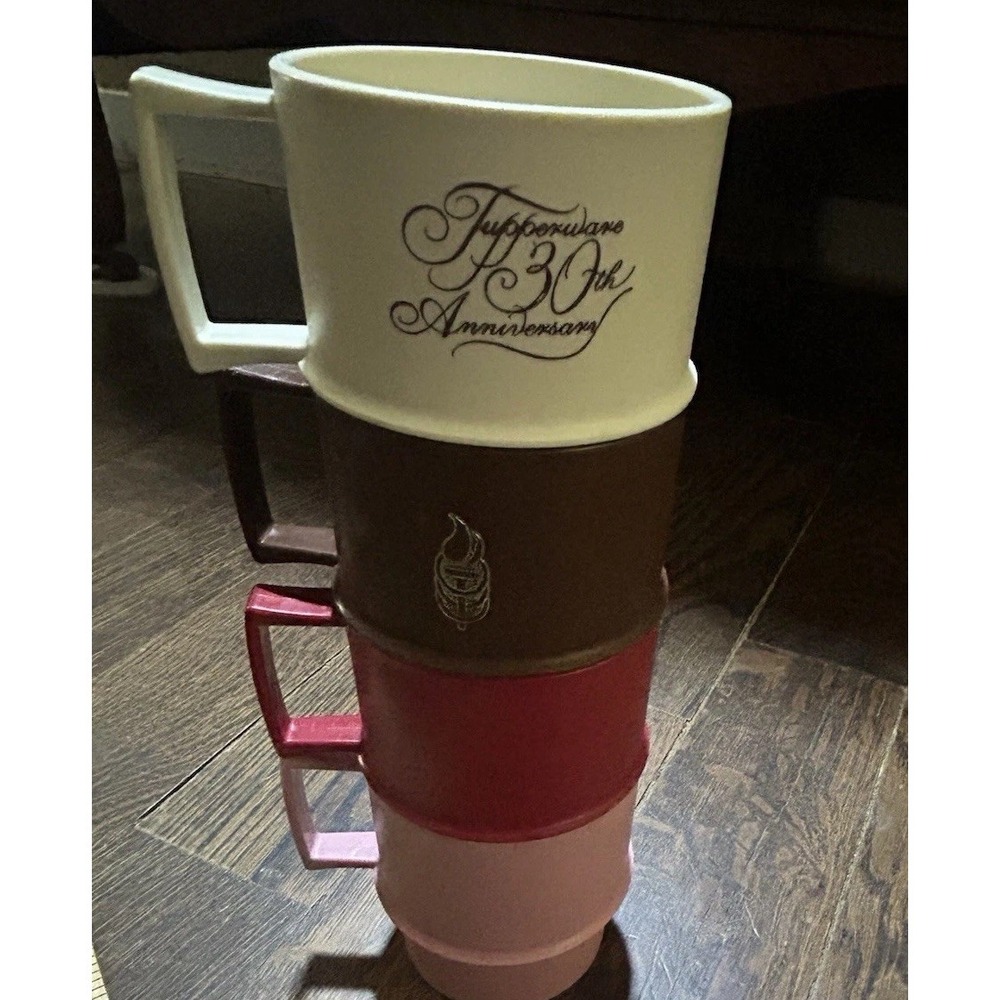Vintage Tupperware Stacking Coffee Mugs Cup #1312 Lot of 4 30 Anniversary USA
